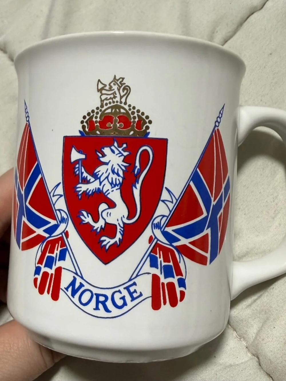 Norway Norge Flag & Coat of Arms Crest White Ceramic Mug with Handle